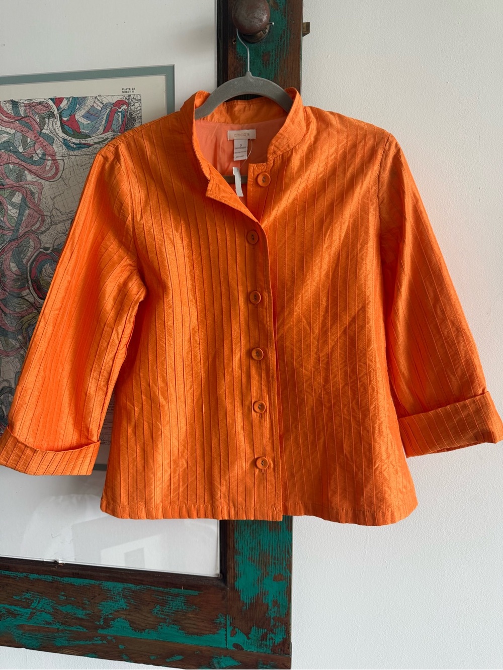 Chico's Vibrant Orange Button-Front Mandarin Collar Jacket